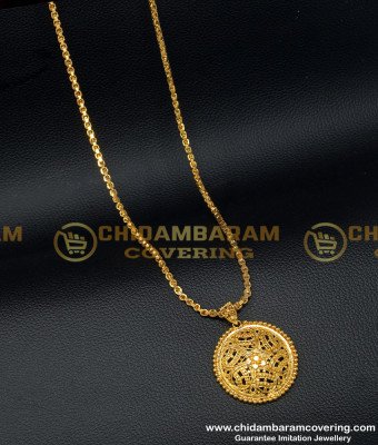 DCHN121 - 1 Gram Gold Daily Wear Guaranteed Round Shape Flower Design Dollar with Chain Buy Online 