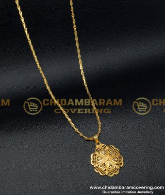 DCHN122 - Beautiful Flower Design Pendant With 24 Inches Long Chain for Women 