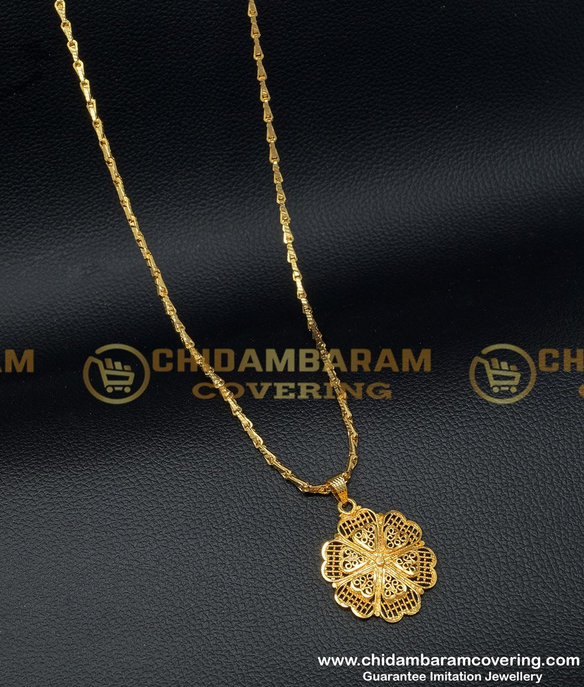 DCHN122 - Beautiful Flower Design Pendant With 24 Inches Long Chain for Women 