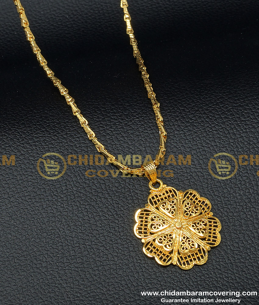 DCHN122 - Beautiful Flower Design Pendant With 24 Inches Long Chain for Women 