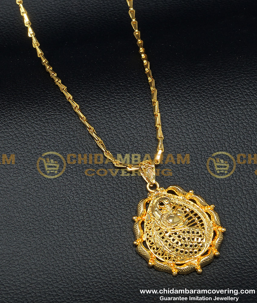 DCHN125 - Gold Plated Light Weight Peacock Pendant with Chain Design Imitation Jewellery Buy Online