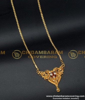DCHN131 - Traditional Gold Stone Dollar Designs White And Red Stone Dollar Chain Best Price Online