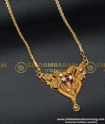 DCHN131 - Traditional Gold Stone Dollar Designs White And Red Stone Dollar Chain Best Price Online