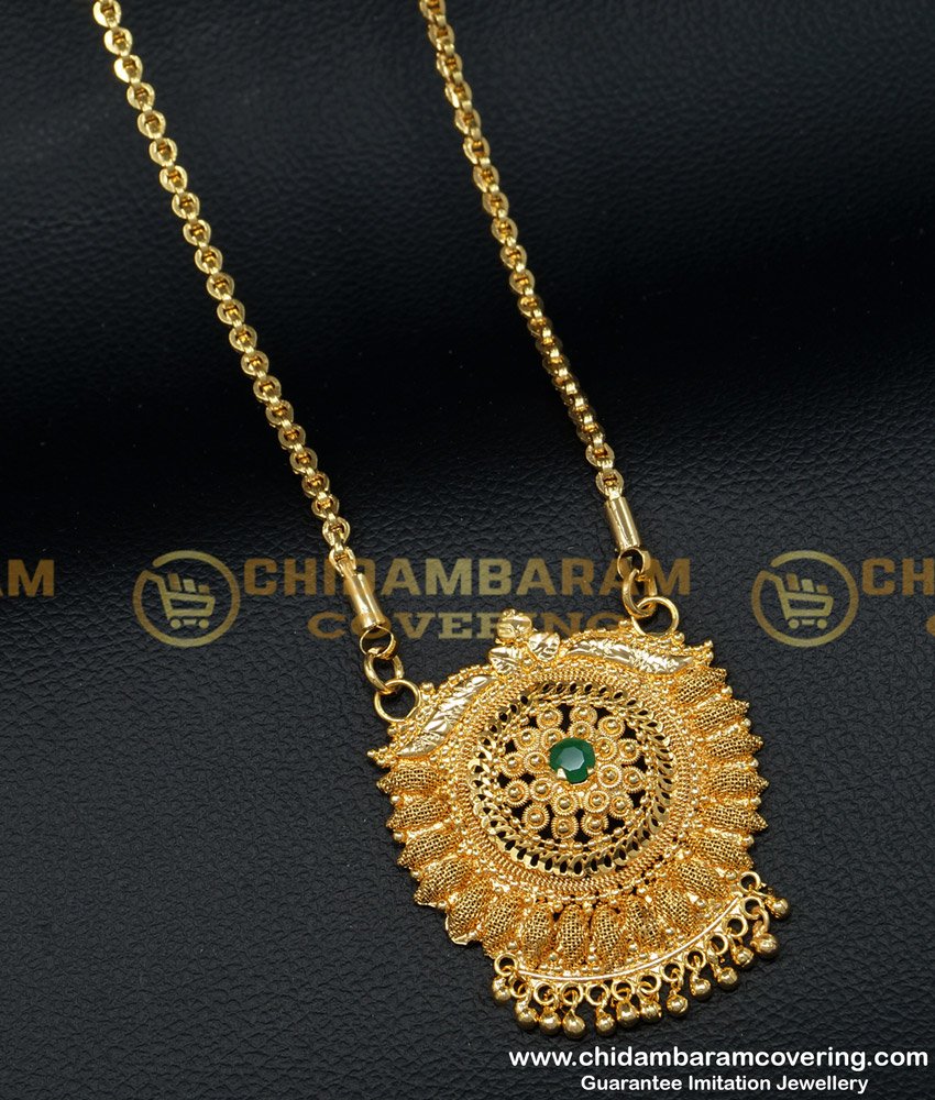 DCHN133 - Kerala Net Pattern Ruby Stone Design Dollar Chain Gold Plated Jewellery