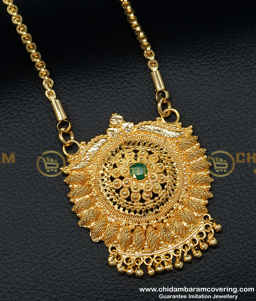 DCHN133 - Kerala Net Pattern Ruby Stone Design Dollar Chain Gold Plated Jewellery