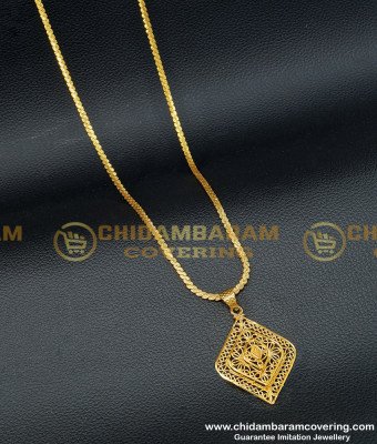 DCHN135 - Real Gold Design Dollar Chain Diamond Shape Medium Size Designer Pendant with Chain 