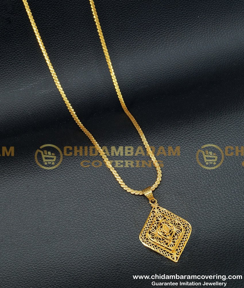 DCHN135 - Real Gold Design Dollar Chain Diamond Shape Medium Size Designer Pendant with Chain 