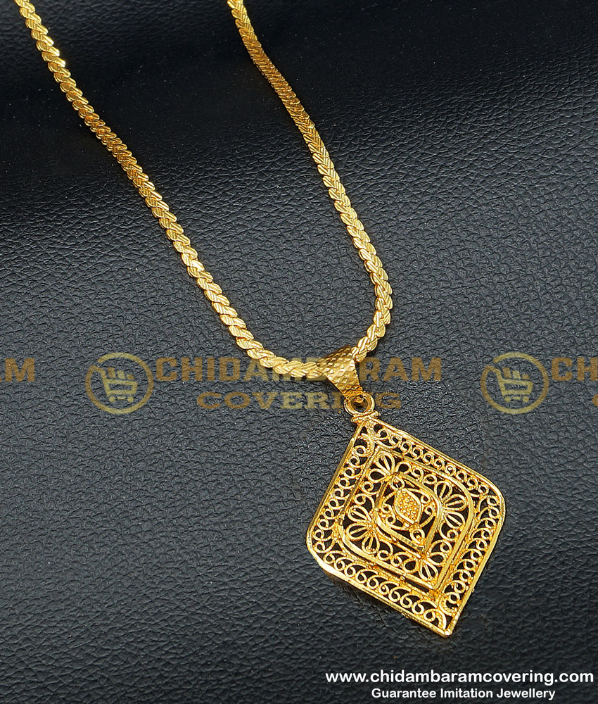 DCHN135 - Real Gold Design Dollar Chain Diamond Shape Medium Size Designer Pendant with Chain 