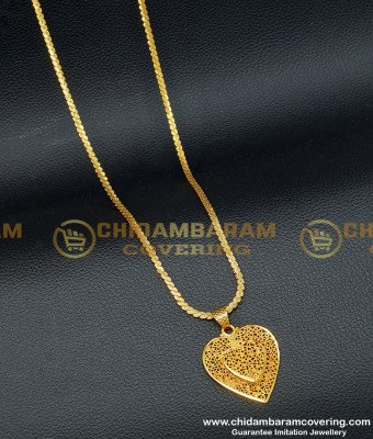 DCHN136 - Real Gold Design Heart Shape Medium Size Designer Pendant with Chain for Female  
