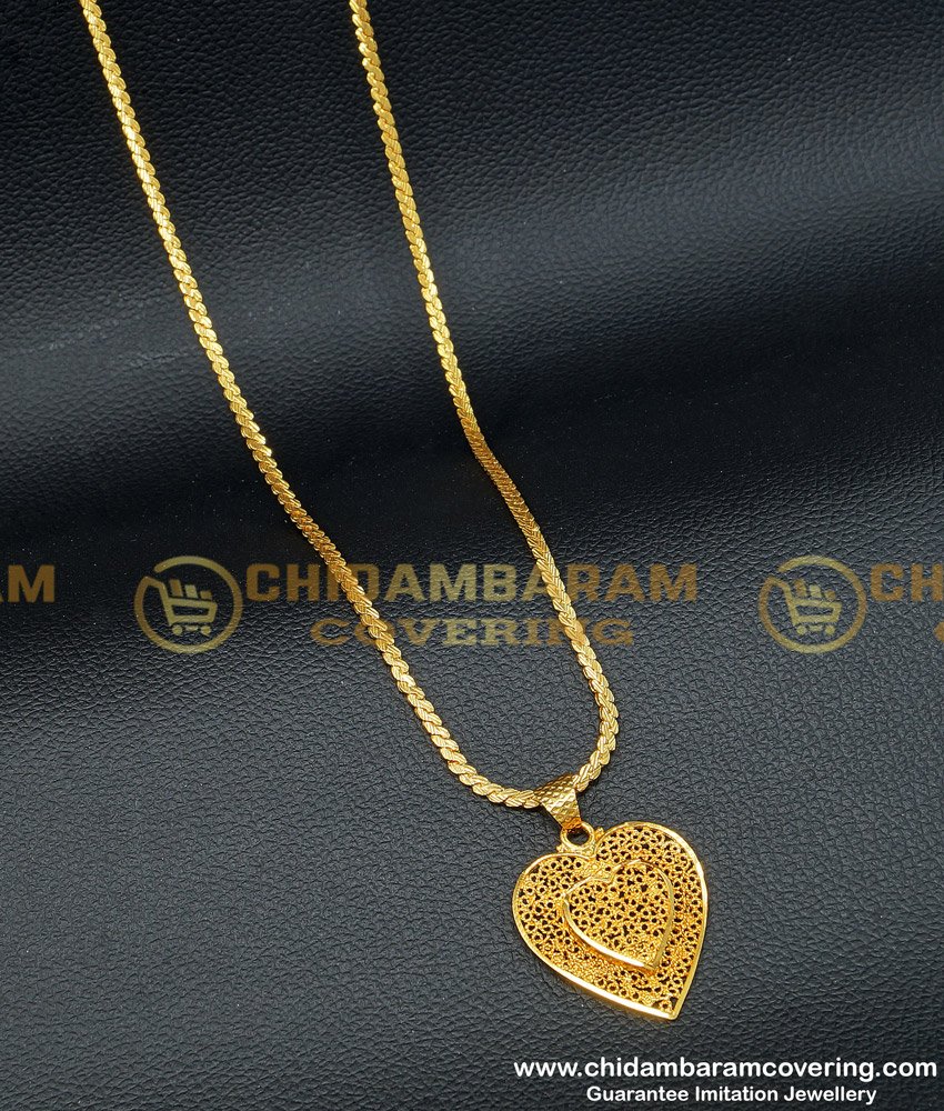 DCHN136 - Real Gold Design Heart Shape Medium Size Designer Pendant with Chain for Female  