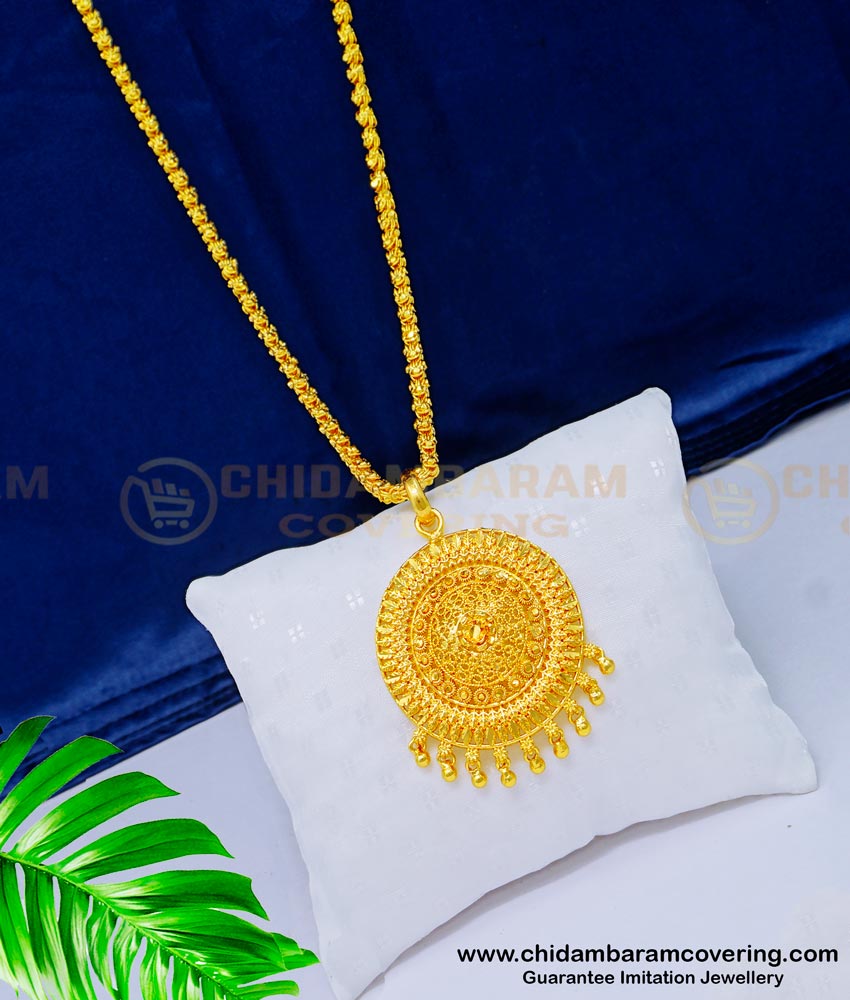 DCHN139 - Real Gold Design Plain Round Dollar One Gram Gold Designer Pendant with Chain Buy Online