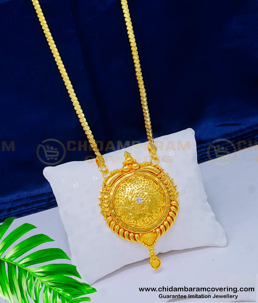 DCHN140 - Gold Plated White Stone Pendant Chain with Big Dollar for Wedding