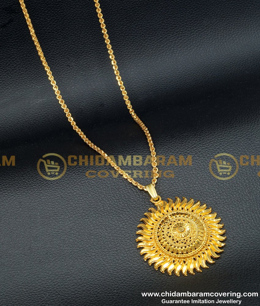 DCHN137 - One Gram Gold Sun Flower Design Big Dollar with Chain South Indian Jewellery Online