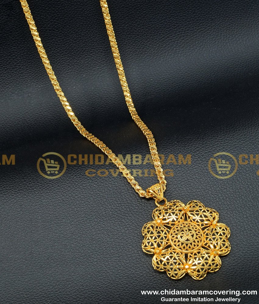 DCHN138 - Attractive Look Flower Design Big Gold Dollar Design Gold Plated Oval Cut Chain Online
