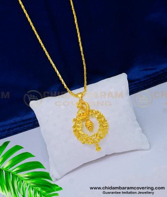 DCHN143 - Unique Peacock Design Party Wear Plain Gold Pendant Design With 24 Inches Chain 