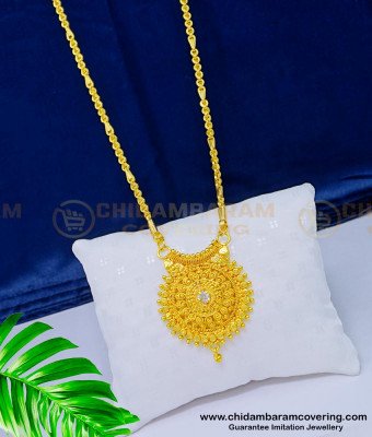 DCHN145 - Kerala Gold Locket Design White Stone Dollar Chain One Gram Gold Bridal Wear Jewellery