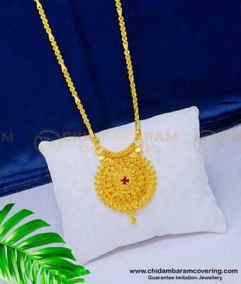 DCHN146 - Traditional Gold Design Gold Plated Ruby Stone Dollar Chain for Ladies