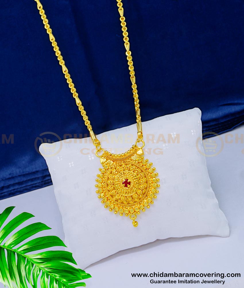 DCHN146 - Traditional Gold Design Gold Plated Ruby Stone Dollar Chain for Ladies