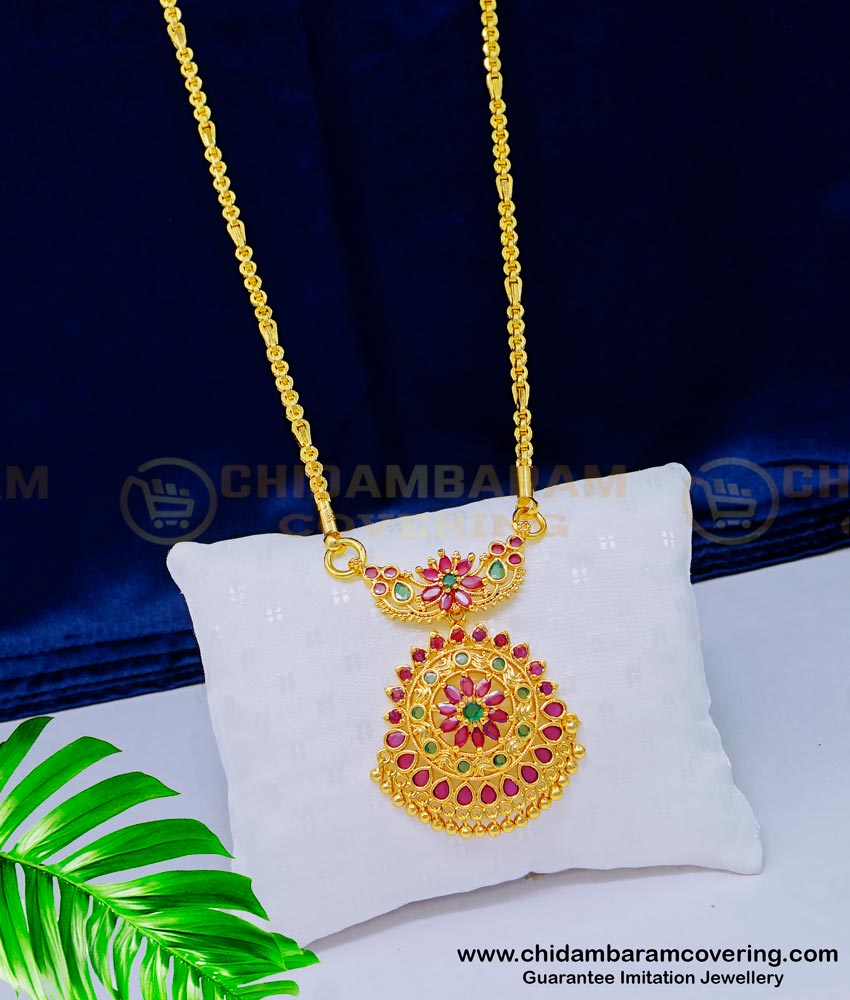 DCHN147 - Latest Collection Attractive Flower Design Dollar Gold Plated Ad Stone Pendant Chain Online