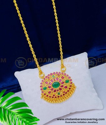 DCHN148 - New model One Gram Gold Plated Kemp Stone Designer Pendant Design with Long Chain 