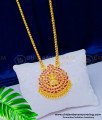 DCHN149 - New Arrival Gold Lakshmi Pink Stone Pendant Design With 24 Inches Box Chain for ladies