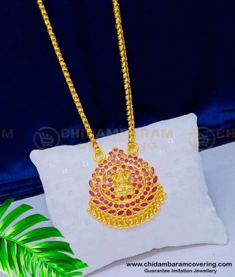 DCHN149 - New Arrival Gold Lakshmi Pink Stone Pendant Design With 24 Inches Box Chain for ladies