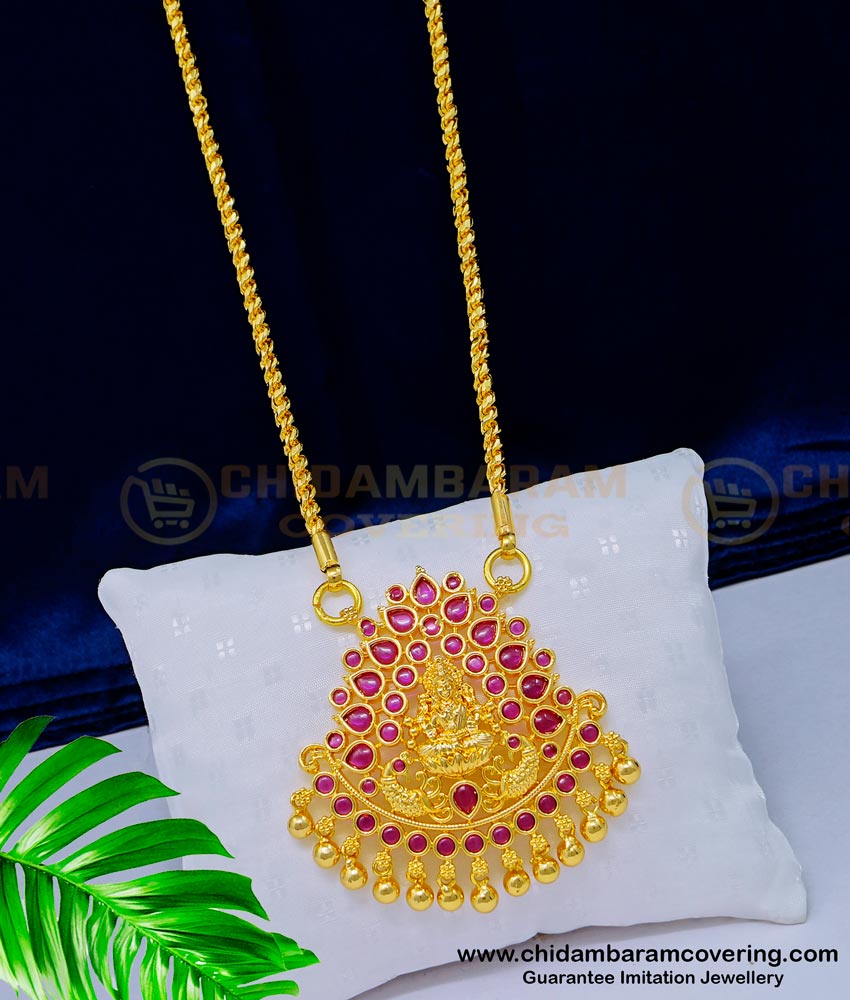 DCHN150 - Beautiful Latest Full Stone Lakshmi Devi dollar with Long Thali Saradu Chain for Women