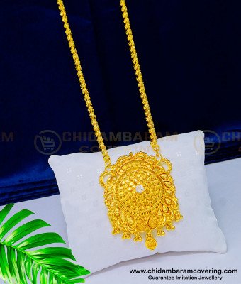 DCHN173 - Latest Gold Pattern White Stone Gold Covering Dollar Chain for Women
