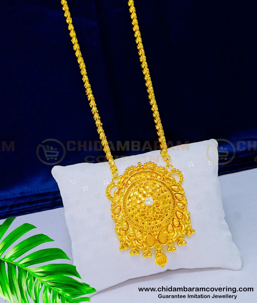 DCHN173 - Latest Gold Pattern White Stone Gold Covering Dollar Chain for Women