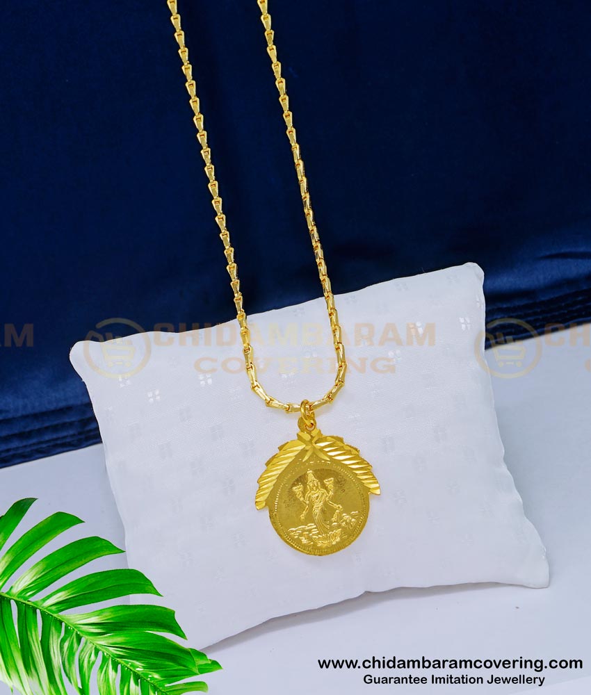 DCHN152 - One Gram Gold Lakshmi Coin and Saraswati Pendant Gold Design Medium Size Dollar with Chain 