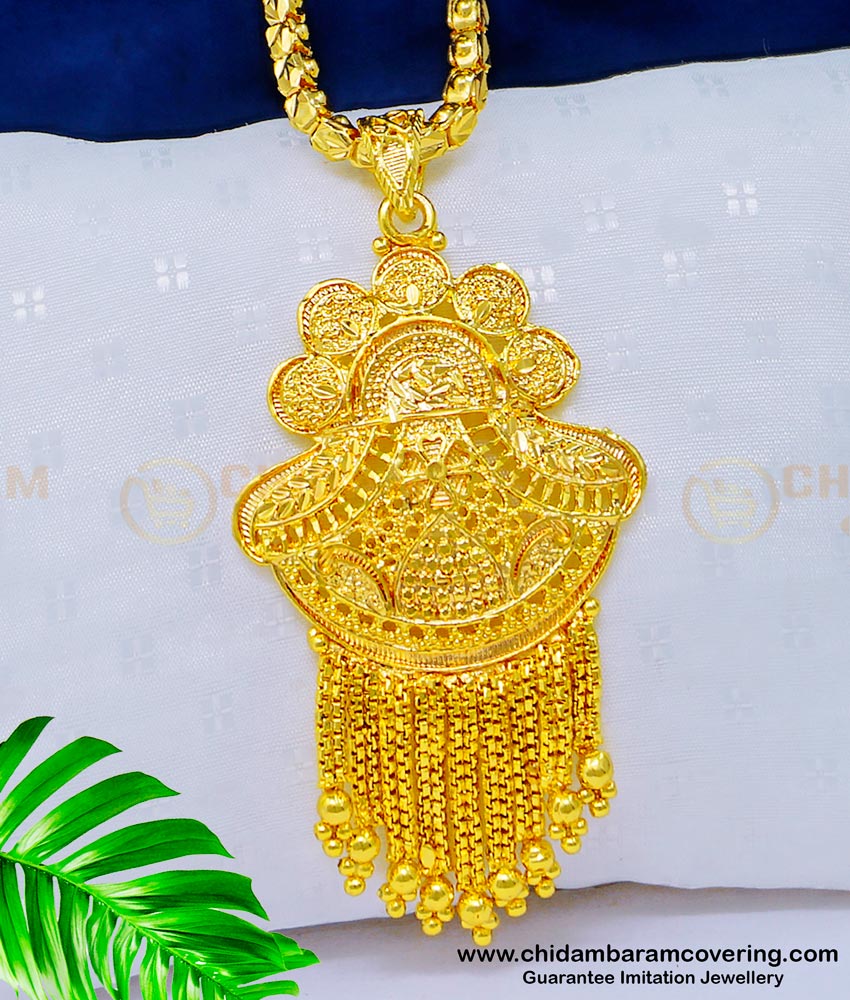DCHN155 - Latest Gold Plated Bridal Wear Plain Designer Dollar Chain for Women