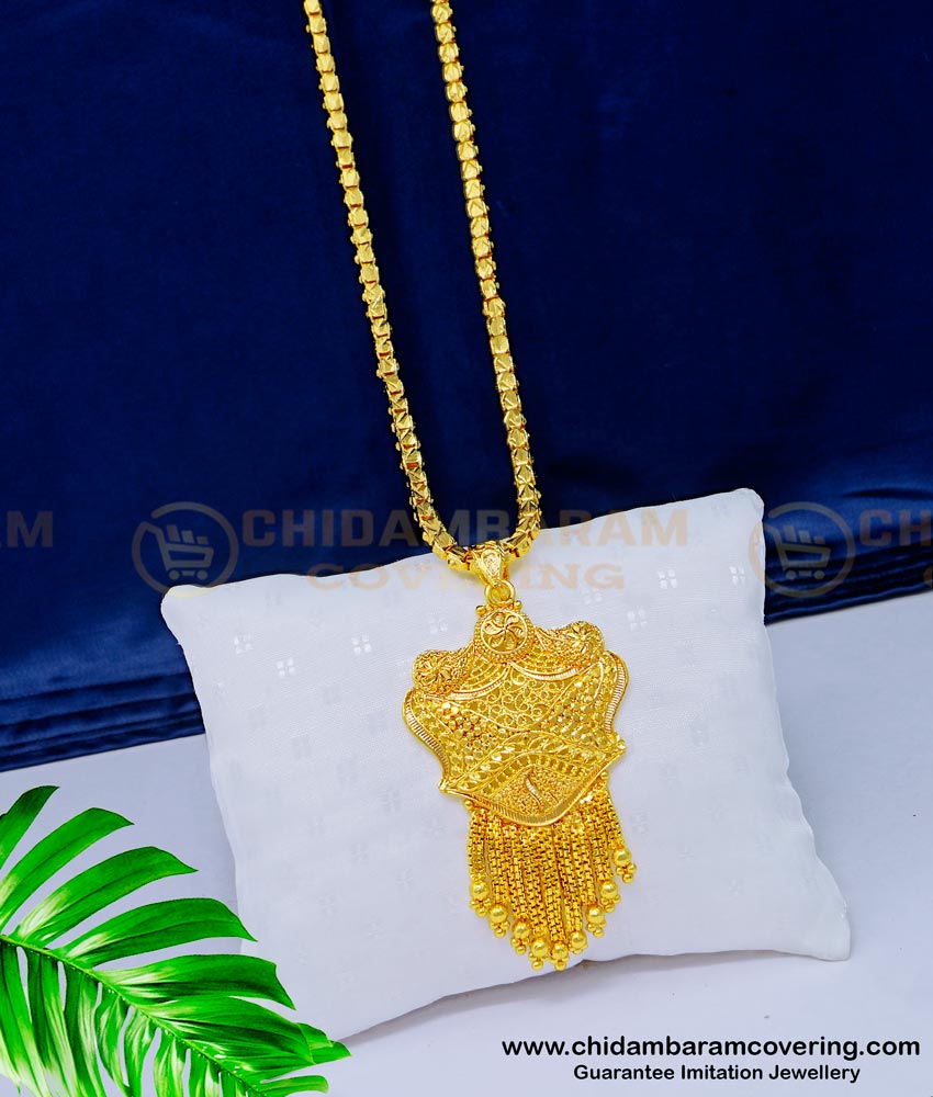 DCHN156 - Beautiful Bridal Wear Plain Designer Gold Covering Dollar Chain Buy Online