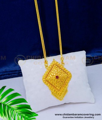 DCHN157 - Real Gold Design Ruby Stone Pendant One Gram Gold Bridal Wear Dollar Chain