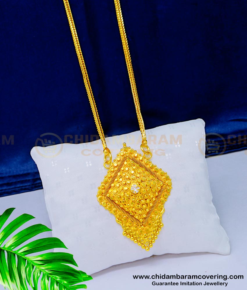 DCHN158 - Real Gold Design White Stone Dollar One Gram Gold Bridal Wear Locket Chain