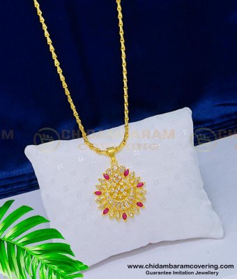 DCHN160 - Elegant Full American Diamond Stone Round Dollar with Chain for Girls