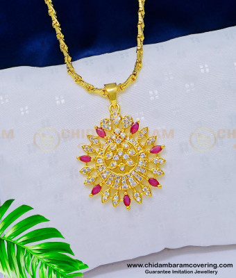 DCHN160 - Elegant Full American Diamond Stone Round Dollar with Chain for Girls