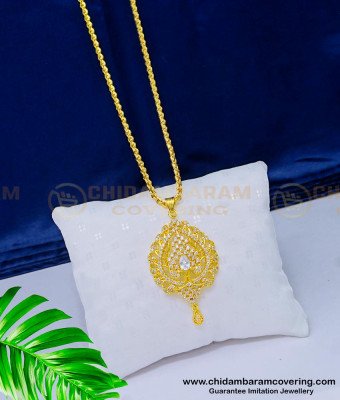 DCHN161 - American Diamond Full White Stone Dollar Chain Gold Design for Girls