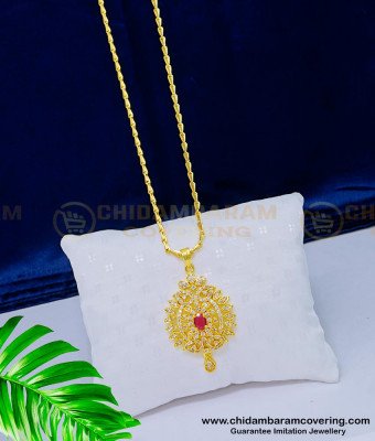 DCHN162 - Unique White and Ruby Stone Pendant Chain Gold Design Buy Online 