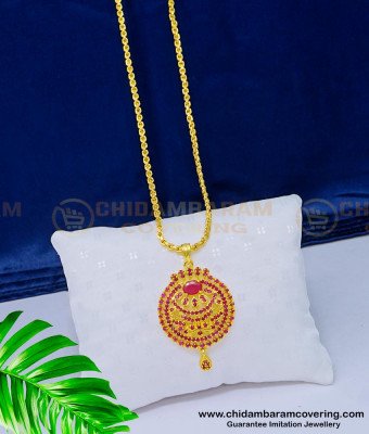 DCHN164 - Attractive Full Ruby Stone Round Shape Gold Covering Dollar Chain Online