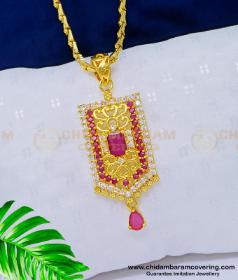 DCHN165 - New Arrival White and Ruby Stone Gold Covering Dollar Chain for Girls