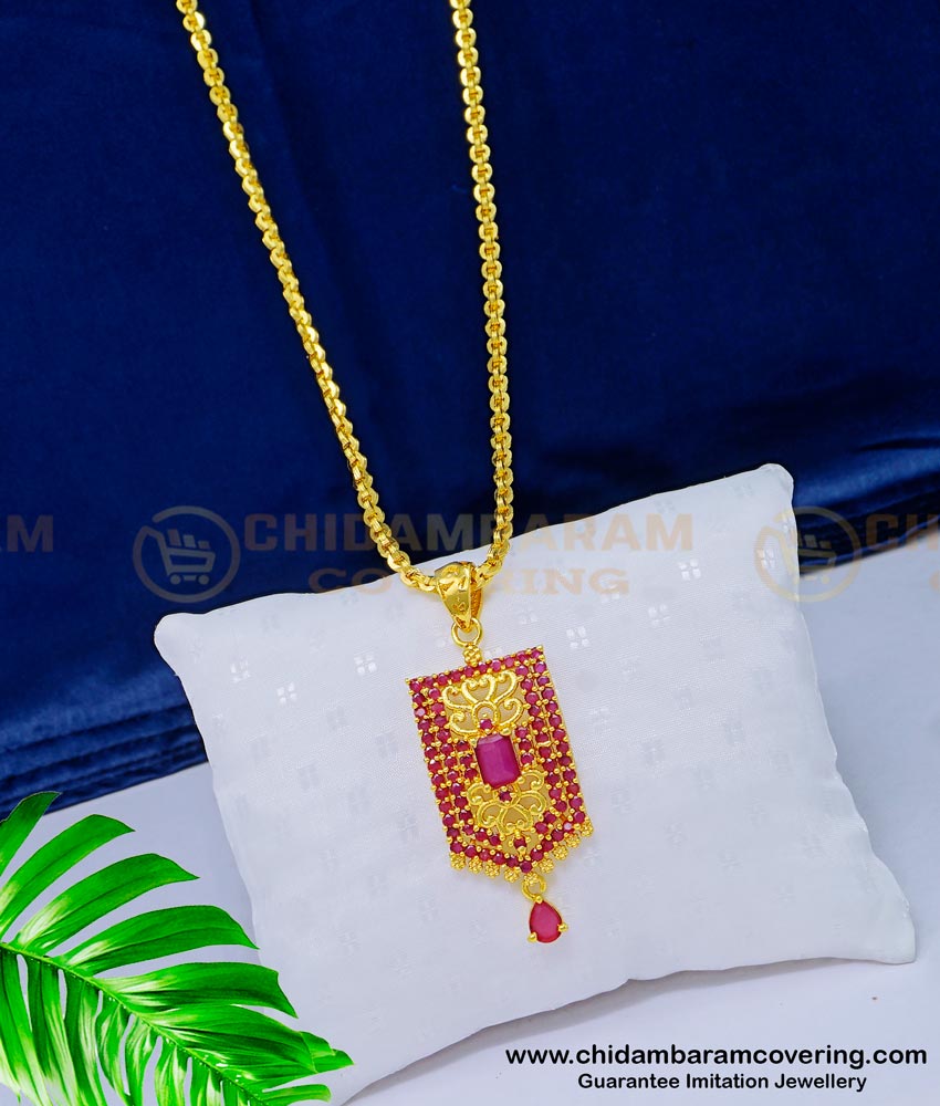 DCHN167 - New Arrival Ruby Stone Gold Design One Gram Gold Locket Chain Online