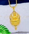 DCHN168 - Latest Gold Stone Lakshmi Pendant Designs with Beautiful 24 Inches Chain Imitation Jewellery