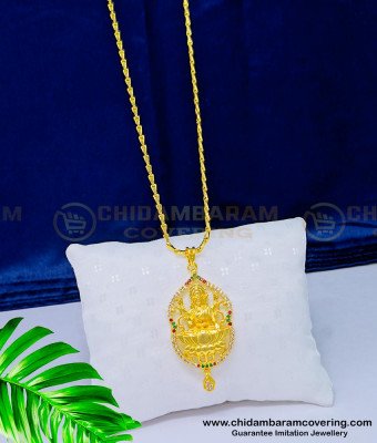 DCHN168 - Latest Gold Stone Lakshmi Pendant Designs with Beautiful 24 Inches Chain Imitation Jewellery
