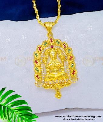 DCHN169 - New Model Ad Stone Lakshmi Dollar with Chain One Gram Gold Jewellery