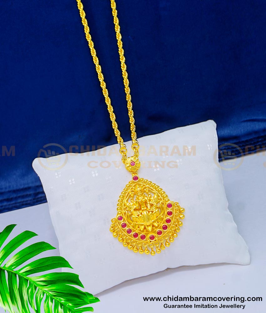DCHN171 - Traditional Gold Design Stone Lakshmi Pendant With 24 Inches Chain Online