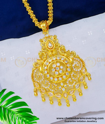 DCHN174 - Latest Collection American Diamond White Stone Pendant with Long Chain Online