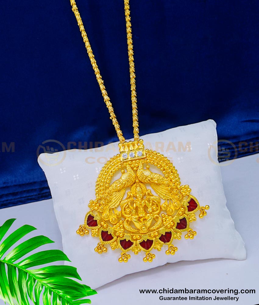 DCHN175 - Kerala Palakka Pendant Hand Work Peacock and Lakshmi Palakka Dollar with Long Chain Online
