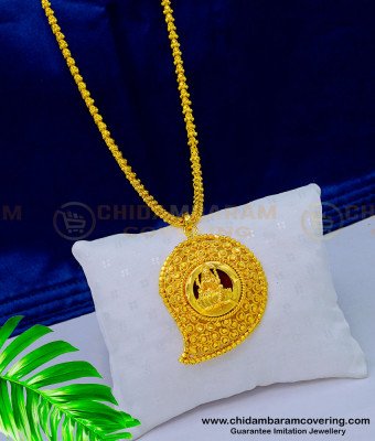 DCHN176 - Beautiful Gold Plated Red Palakka Mango Shape Lakshmi Pendant with Long Chain Online