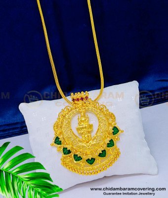 DCHN177 - Trendy Gold Covering Lakshmi Design Green Palakka Big Dollar with Long Chain