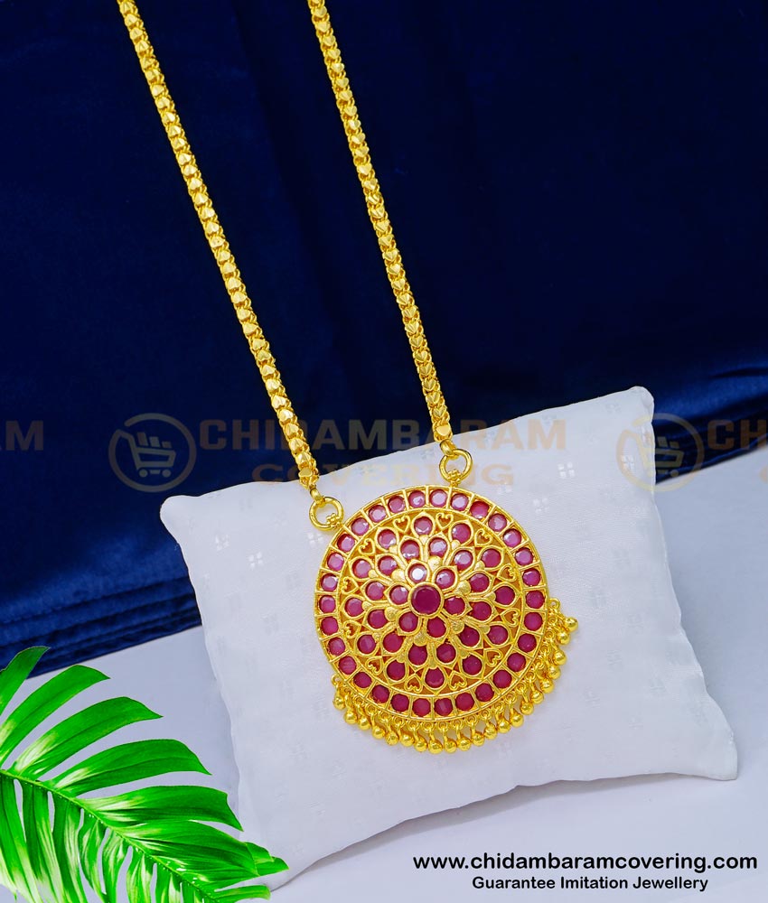 DCHN178 - New Model First Quality Ruby Stone One Gram Gold Dollar with Heart Design Chain 